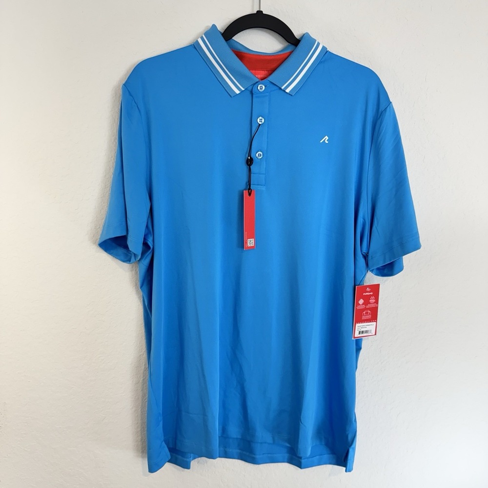 NEW Redvanly Cadman Polo PUREpoly 4 Way Stretch Malibu Blue Men XL Golf Resort